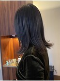 ハッシュカット/ボブウルフ/透明感グレージュカラーラウンド前髪