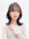 韓国ヘア シースルーバング くびれヘア 外ハネミディ 透明感