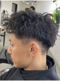 フェザーパーマ/グレーブルーカラー/刈り上げショートパンク