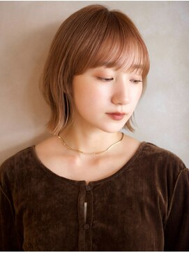 ガーデンヨコハマエスト(GARDEN YOKOHAMA est) 切りっぱなし くびれボブ アプリコットオレンジ  ワイドバング