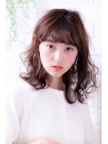 エルデ ナインズ ヘアー スタンド 川口店(elde 9's HAIR STAND) ピンクベージュorインナーグレージュの厚めバング大人ヘア