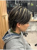 ハイライトセンターパートメッシュダブルカラーツーブロック