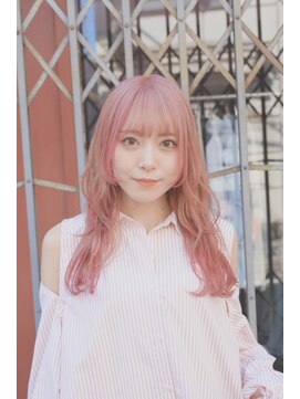 ポプルス(popls) ロングウルフ/レイヤーカット/デザインカラー/ペールピンク
