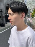 メンズニュアンスパーマセンターパート黒髪スパイラルパーマ