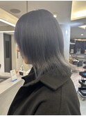 ミルクティーベージュ長めボブミディアムレイヤーハイトーン韓国