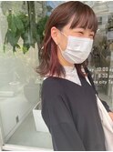 切りっぱなし 外ハネ インナーカラー 暖色カラー