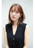 ★レイヤーロングボブパーマぱっつん前髪ショコラブラウン