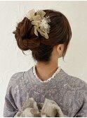 着物　ヘアアレンジ　アップスタイル　ゆるふわ　お団子　大阪