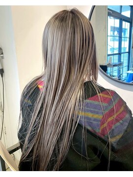 ルーム(Loom.) デザインカラーコントラストハイライト切りっぱなしロング