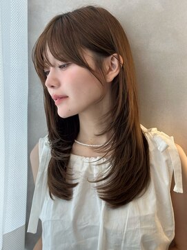 オムニス 表参道(Omnis) 耳かけ可愛い小顔顔まわりレイヤーミディアムヘア暗髪韓国ヘア