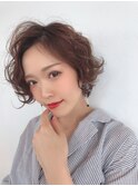 ミントグリーンホワイティアッシュ×ウルフボブ×くせ毛ショート