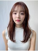小顔 前髪 レイヤーカット チェリーブラウン"