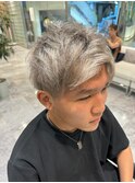 シルバーアッシュメンズアップバングショート＠20代30代40代50代