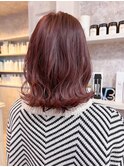 福山市美容室Caary人気 赤みチェリーピンクバイオレットカラー