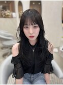 ワイドバング韓国風ハイレイヤー&地毛風暗髪カラー(新宿/韓国)