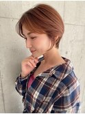 小顔見せショートベージュカラーブリーチしない透明感カラー