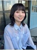 大人ガーリー似合わせミディアムレイヤーカットダークアッシュ