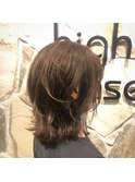 極細ハイライト 白髪ぼかし 外ハネミディ 似合わせカット/町屋駅