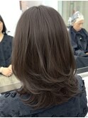 美髪カールオリーブグレージュ韓国レイヤーロングセミディ顔周り
