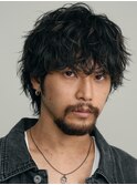 原宿波巻きパーマメンズパーマツイスパセンターパートウルフ30代