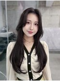 黒髪韓国小顔レイヤーイメチェン暗めオリーブグレークラゲヘアー