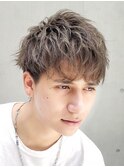 ツイストスパイラルパーマツーブロックマッシュグレージュカラー