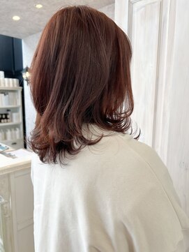 キャアリー(Caary) 福山市美容室Caary人気 しっかり赤みコーラルピンクセミディ