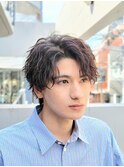 ツイストスパイラルパーマツーブロックウルフマッシュショート