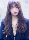 エアリーロング 前髪 ピンクブラウン シアーカラー