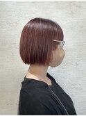 艶髪赤カラーミニボブ似合わせ小顔カット