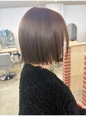 切りっぱなしミニボブ × ブリーチなし透明感カラー