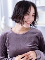 モッズヘア 越谷(mod's hair) かきあげシンメトリーラフウェーブ黒髪ボブb越谷20代30代40代
