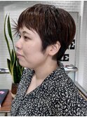 ミルクティーブロンド/ダークブルー/デジタルパーマ/横浜