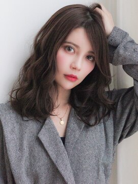 マイラ 銀座(myla) エモージュグレーベージュくびレイヤーロング前髪パーマ黒髪ボブ