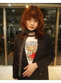 △癖毛風ウルフパーマレイヤーパーマ韓国風オレンジブラウン