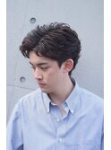 オールバックローフェードリバースパーマビジネス黒髪