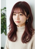 ダークレッド/バタフライカット/小顔くびれヘア/韓国風巻き