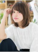斜めバング前下がり小顔ミディアムウルフa志木20代30代40代