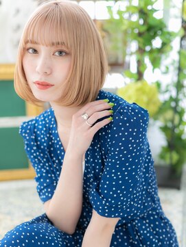 カバーヘア イヴ 戸頭店(COVER HAIR EVE) 外国人風ハイトーンカラー前下がり大人ボブh3戸頭10代20代30代