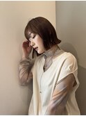 切りっぱなしロブ/マロンベージュ/前髪/原宿神宮前