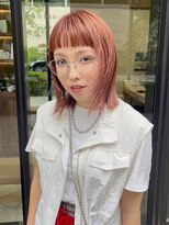 ジアン バイ ミルボン 西宮ガーデンズプラス(GIEN by milbon) アプリコットオレンジ/ぱっつんバング/切りっぱなしボブ