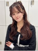 ヘアアレンジ 顔周りカット ハーフツイン ヘアセット ウェーブ