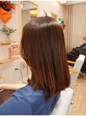 小顔ストレートセミロングナチュラルブラウン艶カラー髪質改善