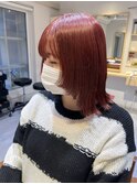 ボブ 外ハネボブ 顔周りレイヤー  レッドカラー ブリーチ