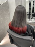 裾カラー　レッド　推しカラー　毛先カラー