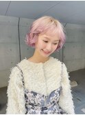 コットンピンクのハイトーンボブ