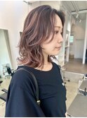 ミディアムレイヤーパーマ×ピンクベージュハイライト