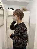 レイヤーミニウルフチェリーブラウンショート美髪前下がりボブ