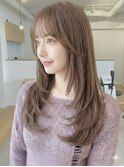 髪質改善カラーアッシュベージュロングヘア韓国風ヘアワンカール