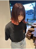 エンドカラー オレンジブラウン×外ハネくびれボブ